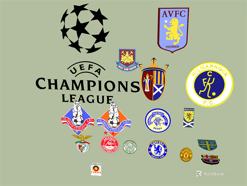 UEFA Champions League Brand Logos Collection With Football Club Designs 3d model 
