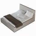 Modern Minimalist Double Bed With Gray Headboard White Pillows And Brown Blanket