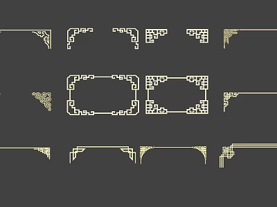 Traditional Chinese Decorative Patterns With Golden Intricate Border And Corner Motifs 3d model
