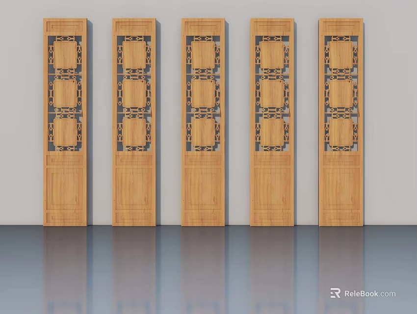 Modern Wooden Doors With Geometric Patterns And Stylish Door Handles 3d model