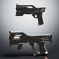 Sci Fi Weapons Pistol And Rifle With Futuristic Design And Glowing Details