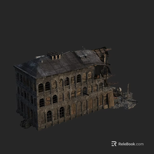 Abandoned Multi Story Dilapidated Building With Broken Windows And Ruined Structure 3d model 