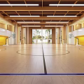 Spacious Basketball Gym Interior With Wooden Floor Hoops And Bright Lighting