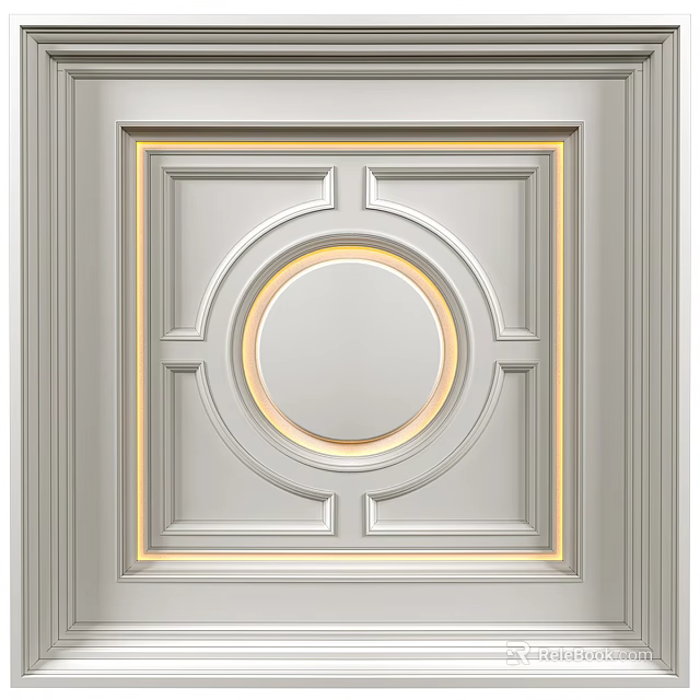 Square Ceiling Design With Circular Light Strip And Decorative Trim In White Tone 3d model 