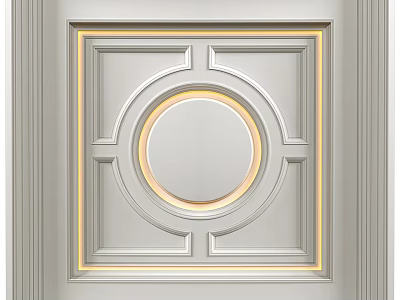 Square Ceiling Design With Circular Light Strip And Decorative Trim In White Tone 3d model