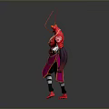 Detailed Red And Purple 3D Character With Decorative Costume And Headpiece