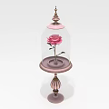 Elegant Glass Dome Display with Pink Rose and Decorative Pedestal Base