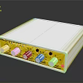 Modern White Electronic Device With Yellow Front Panel And Multiple Control Knobs Design