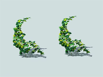 Green Curved Decorative Vines with Lush Leaves on Light Gray Background 3d model