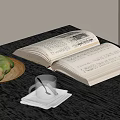 Open Book On Table With Plate Of Fresh Mangoes And Coffee Cup