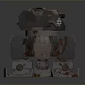 3D Rendered Rusty Mecha Model With Gun Turret In Gray Brown Standing Pose