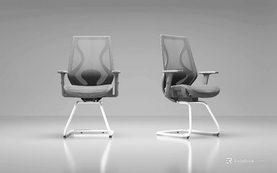 Ergonomic Modern Office Chair With Mesh Back Armrests And White Metal Base 3d model 