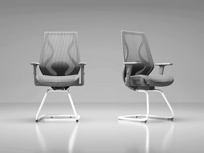 Ergonomic Modern Office Chair With Mesh Back Armrests And White Metal Base 3d model