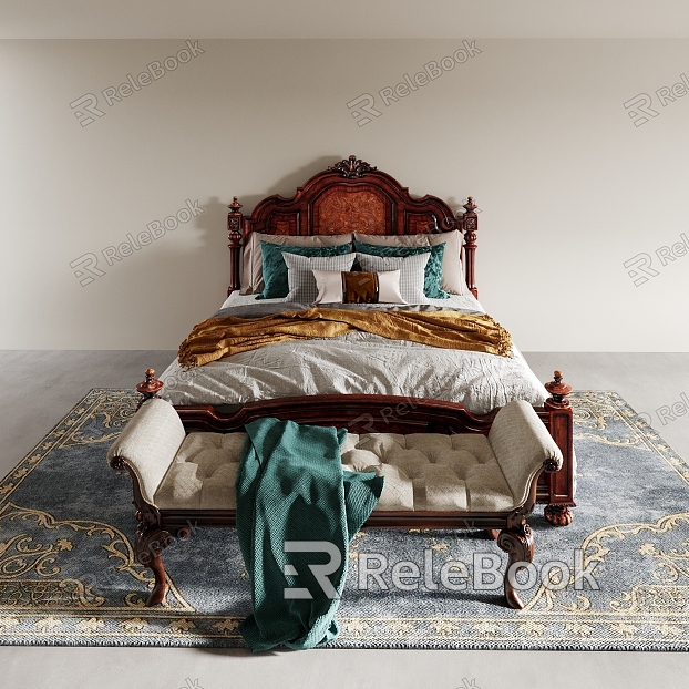 Double Bed Hotel Queen Bedroom Master Bedroom model