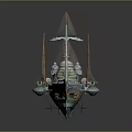 Decorative Fantasy Ship Model With Orange Deck Blue Hull And Ornate Tower