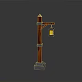 Traditional Style Street Lamp With Red Pole Gray Base And Yellow Lantern Light