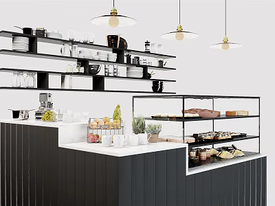 Modern Kitchen Interior Featuring Functional Island With Storage Shelves Dishes And Appliances 3d model