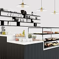 Modern Kitchen Interior Featuring Functional Island With Storage Shelves Dishes And Appliances