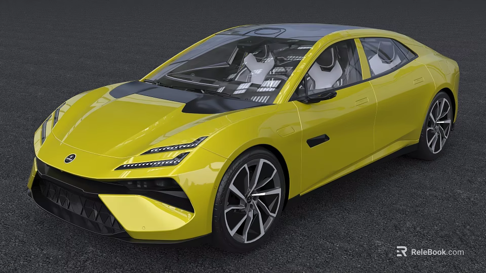 Yellow Coupe Car With Sleek Aerodynamic Design Modern Front Face And Large Wheels 3d model 