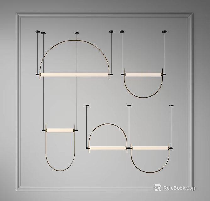 Modern Chandeliers with Arched Metallic Frames and White Light Bars in Contemporary Design 3d model 
