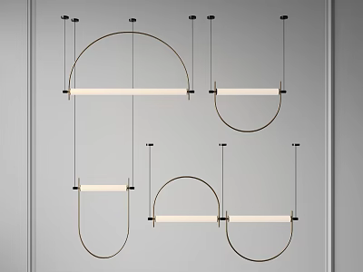 Modern Chandeliers with Arched Metallic Frames and White Light Bars in Contemporary Design 3d model