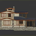 Modern Residential House With Multiple Blue Roofs Wooden Eaves Stone Base And Balcony