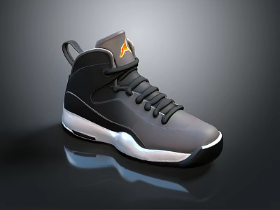 Black Gray High Top Sneakers With White Sole And Orange Logo 3d model