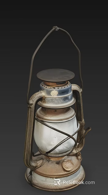 Vintage Decorative Lamp with Metal Frame Glass Shade and Handle Design 3d model 