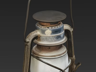Vintage Decorative Lamp with Metal Frame Glass Shade and Handle Design 3d model
