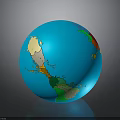 Shiny Blue Globe 3D Model With Vibrant Colored Continents On Dark Background