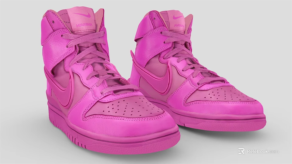 Fashionable Nike Pink High Top Shoes With Stylish Leather Design And Lace Up Detail 3d model 