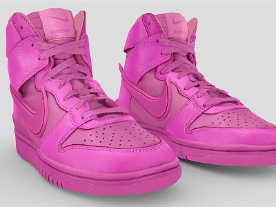 Fashionable Nike Pink High Top Shoes With Stylish Leather Design And Lace Up Detail 3d model