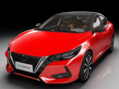 Red Nissan POWER Sedan With Modern Sleek Exterior Design And Black Wheels 3d model