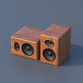 Two Wooden Cube Shaped Speakers With Black Speaker Drivers For Home Audio Design