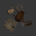 Vintage Classic Car With Wooden Crate Barrel And Tools Accessories