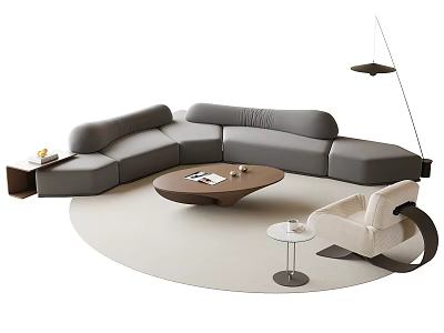 Modern Sectional Sofa Coffee Table Set With Accent Chair Side Table Rug And Pendant Light 3d model