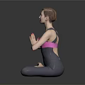 Woman in Lotus Yoga Pose With Hands Namaste Wearing Black Pink Activewear on Gray Background