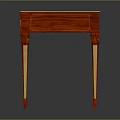 Elegant Red Wooden Desk with Gold Accents and Drawers on Slim Legs