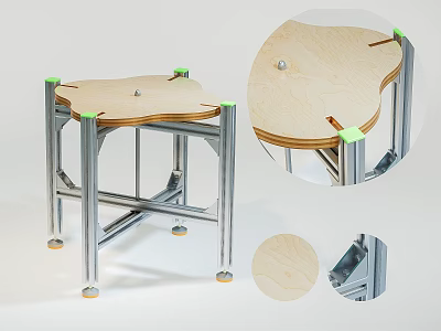 Modern Side Table With Wooden Top Metal Legs And Green Accents Design 3d model
