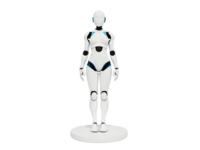 Modern Decorative Ornament Set With White Robot Figure Black Blue Accents And White Base 3d model