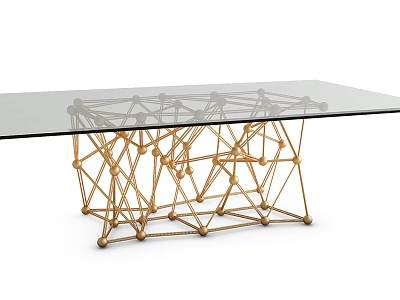 Modern Coffee Table With Glass Top And Geometric Gold Metal Frame Design 3d model