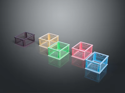 Colored Plastic Storage Baskets with Mesh Design in Multiple Colors for Home Organization 3d model