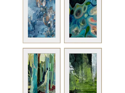 Modern Abstract Paintings With Colorful Blue Green Patterns And Textures For Contemporary Wall Art 3d model
