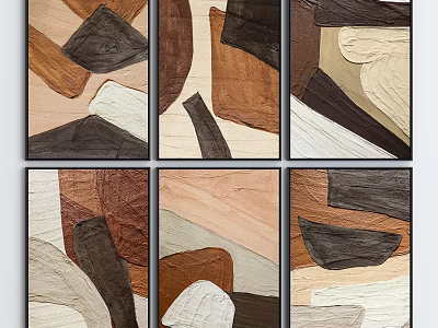 Modern Abstract Geometric Paintings With Brown Beige White Textured Wall Art Decor 3d model