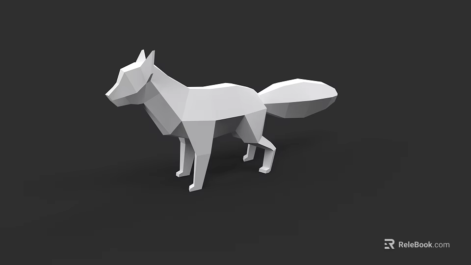 White Low Poly Fox Model With Geometric Design And Minimalist Style 3d model 