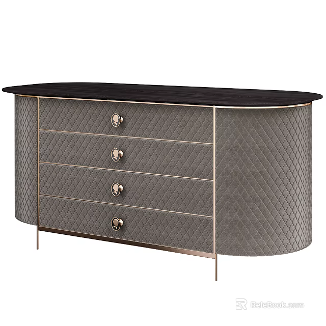Modern Elegant Gray Chest of Drawers with Quilted Surface Gold Hardware and Metal Legs 3d model 