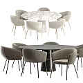 Modern Round Dining Table Set With Marble Top And Upholstered Chairs 3d model