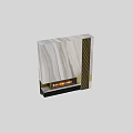 Modern Fireplace With Marble Texture Backdrop Black Gold Decorative Pattern And Burning Flames 3d model