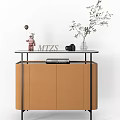 Brown Wooden Console And Side Cabinets With Green Plants Decorative Figurines Camera And Magazines