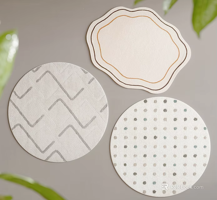 Stylish Rugs With Round Irregular Edges And Geometric Dot Patterns In Neutral Light Tones 3d model 